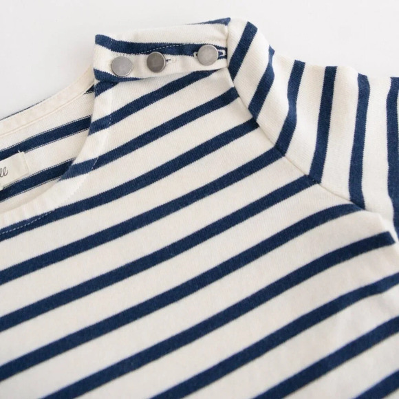 Madewell White Navy Stripe Half Sleeve A-Line  Heavy Knit Shift Midi Dress XXS - Picture 6 of 9